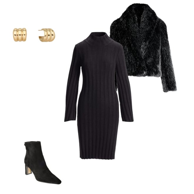 Turtleneck Bell Sleeve Wide Rib Sweater Dress Camel