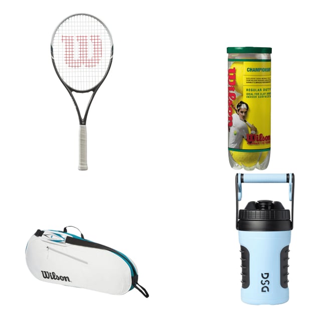 Tennis Gear Wilson Bundle Set on sale Lot Racket Racquetball Balls Bag goggles etc