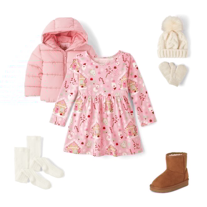 Baby And Toddler Girls Long Sleeve Christmas Print Everyday Dress PINK RIBBON The Children s Place CA