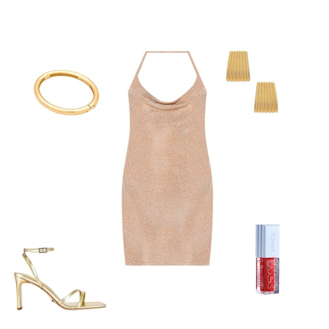 gold debs dresses Rose Gold Sequin Plunging Neckline Mini Dress main image 0