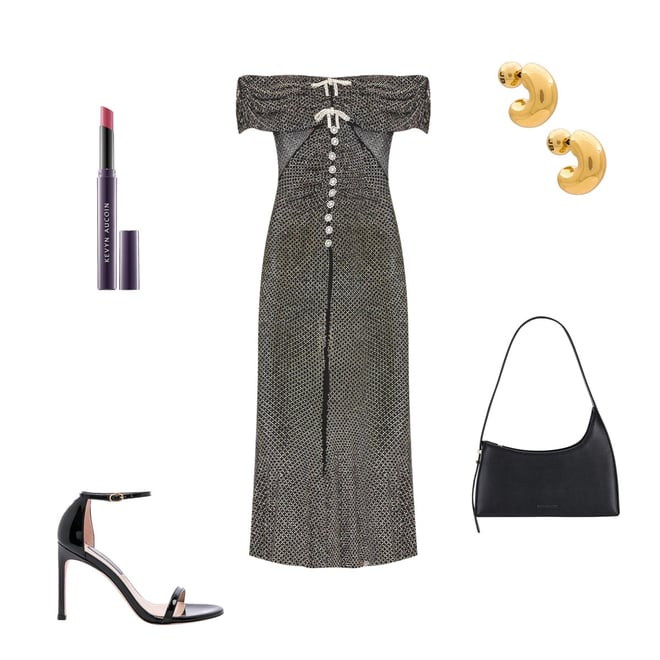 self-portrait Diamante Midi Dress in Black | REVOLVE