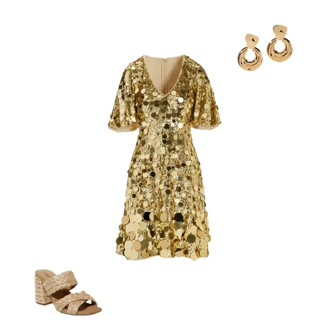 Effortless Glamour Paillette A Line Dress Gold
