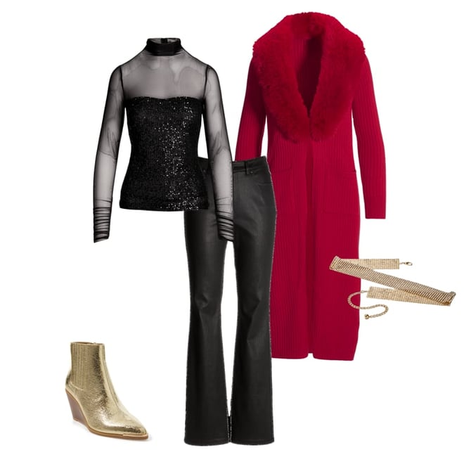 Faux Fur Collar Ribbed Long Cardigan Rose Shadow