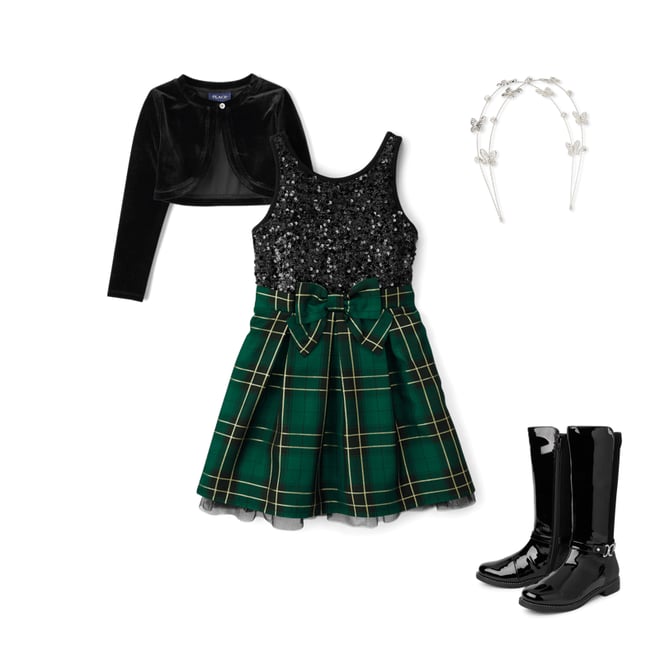 2nd bundle featuring 3 items which compliment Girls Matching Family Plaid Sequin Fit And Flare Dress