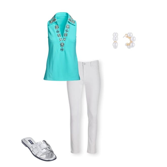 Collared Embellished Knit Top - Aqua Splash | Boston Proper