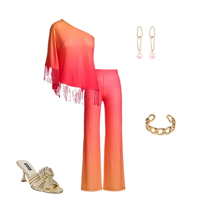 So Chic One Shoulder Ombre Fringe Top Pink Multi