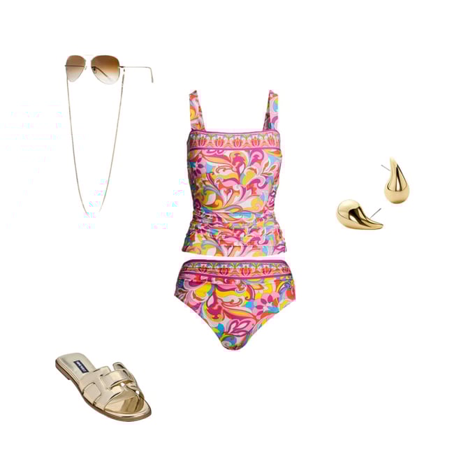Swim Sense Print Square-Neck Tankini Top Tulum Abstract