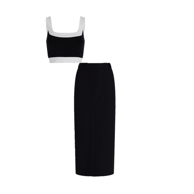 Body Contour Stretch Cotton Tipped Square Neck Cropped Tank