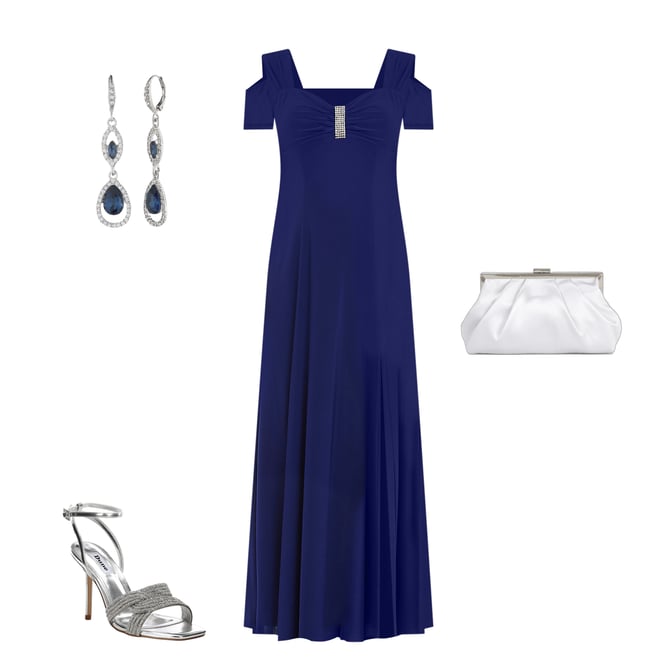 R M Richards Rhinestone Trim Short Cold Shoulder Sleeve Thigh High Slit Sweetheart Neck Matte Jersey Gown Dillard s