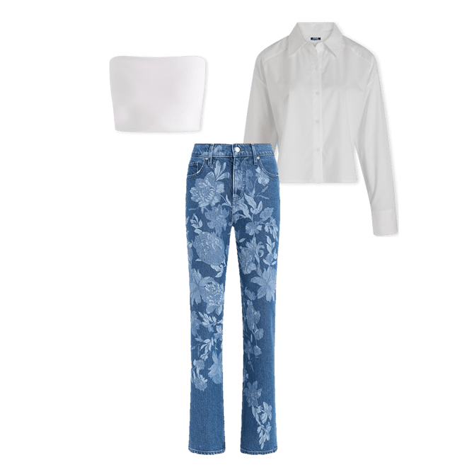 High Waisted Floral Medium Wash Straight Jeans | Express