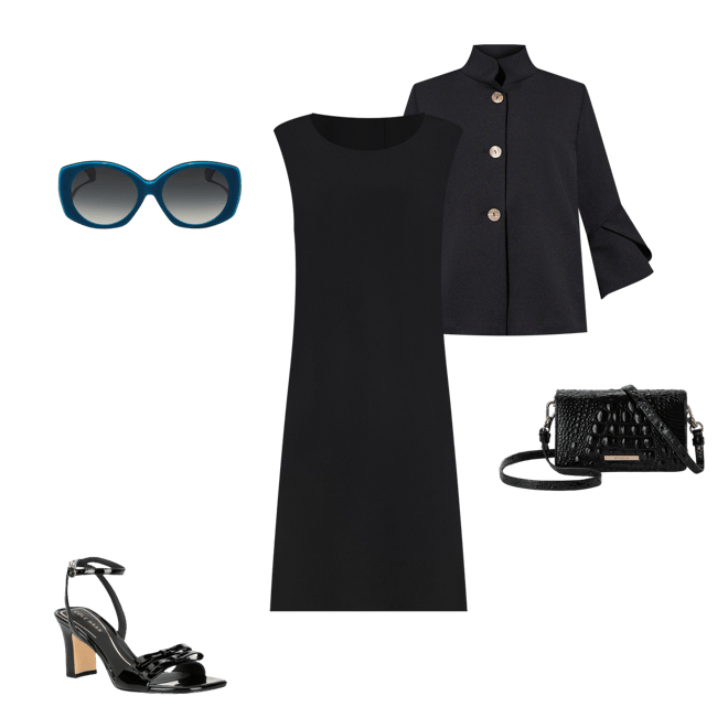 Ming Wang Deco Crepe Woven Stand Collar 3/4 Sleeve Button Ming Wang Deco Crepe Woven Stand Collar 3/4 Sleeve Button