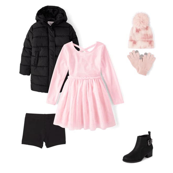 1st bundle featuring 4 items which compliment Girls Cross Back Glitter Velour Tutu Dress