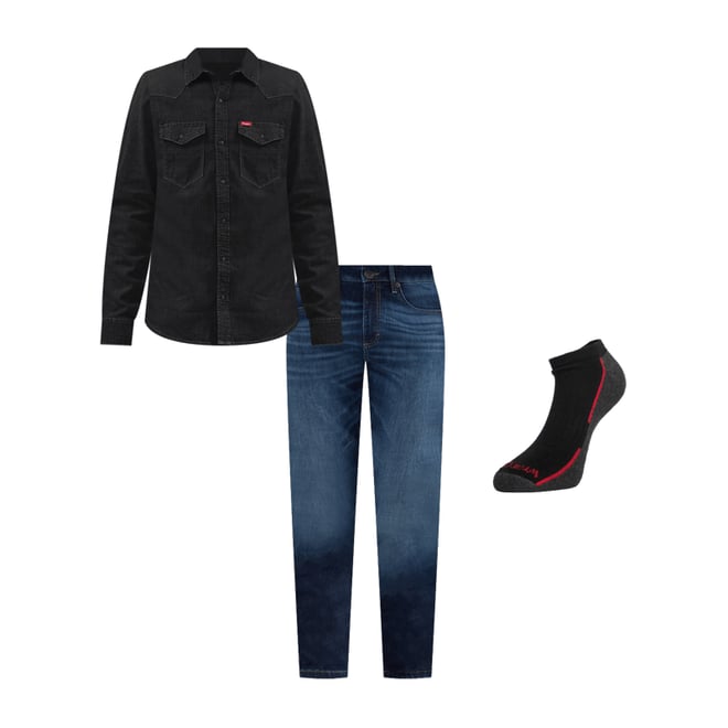 Men's Slim Denim Snap Front Shirt in Black