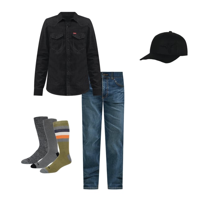 Men's Slim Denim Snap Front Shirt in Black