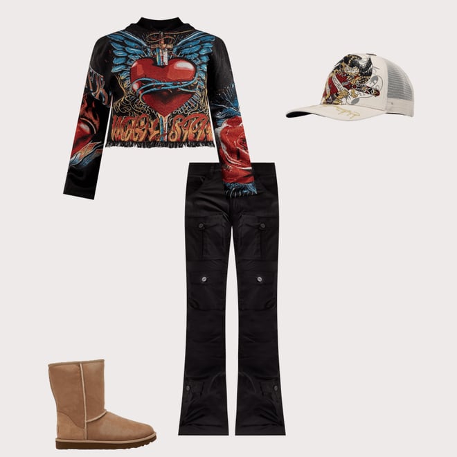 Majestik Winged Heart Tapestry Cropped Hoodie