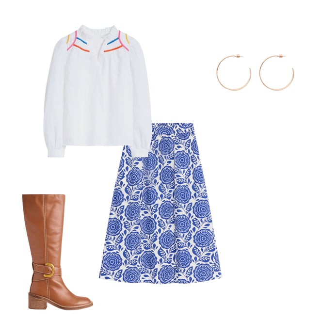 4th bundle featuring 3 items which compliment Hattie Poplin Midi Skirt-Bright Blue, Dahlia Stamp