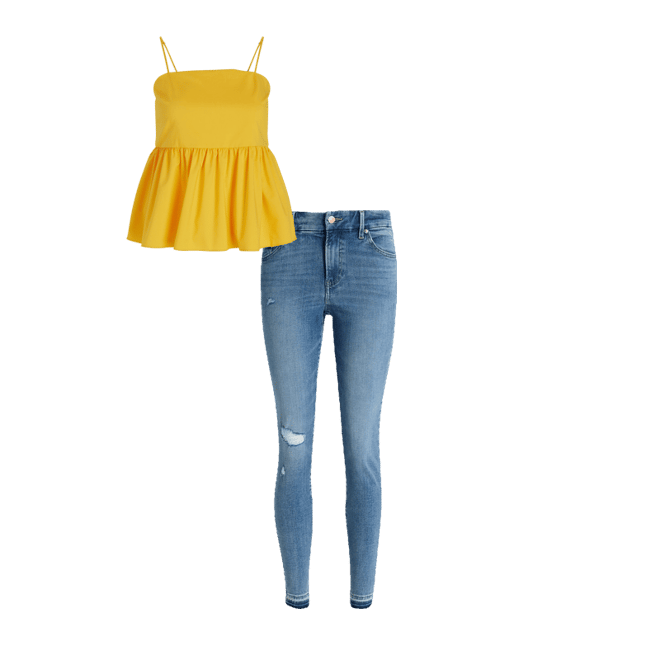 Poplin Square Neck Peplum Babydoll Cami
