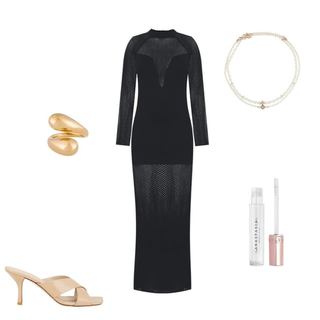 fleur du mal Knit Mesh Long Sleeve Maxi Dress in Black | REVOLVE