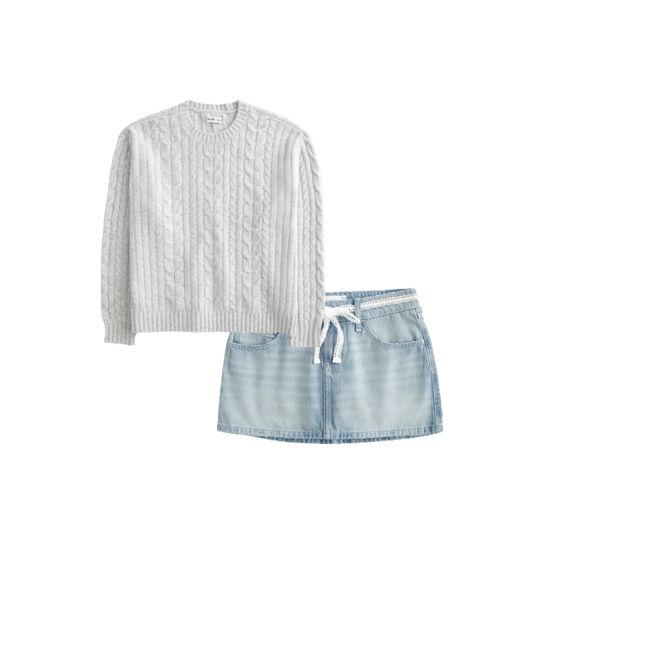 Low-Rise Lace Tie Denim Mini Skort