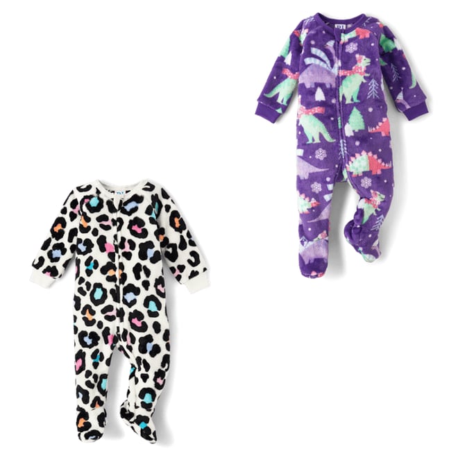 Baby And Toddler Girls Long Raglan Sleeve Rainbow Leopard Fleece Footed One Piece Pajamas WHITE The Children s Place CA