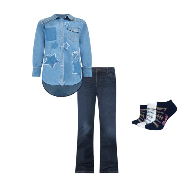 Wrangler x Lainey Wilson Starry Western Snap Shirt in True Blue Wash