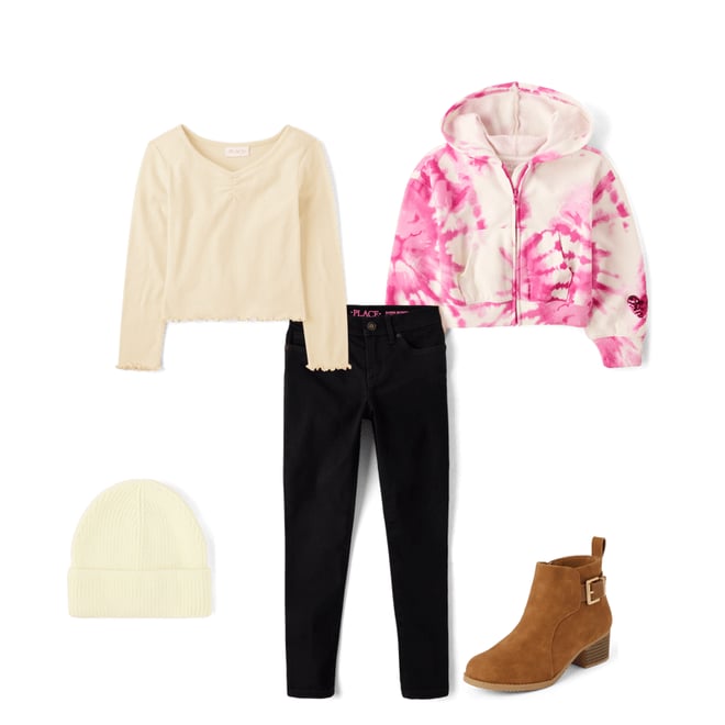 5th bundle featuring 4 items which compliment Girls Tie Dye Sequin Heart Fleece Zip Up Hoodie
