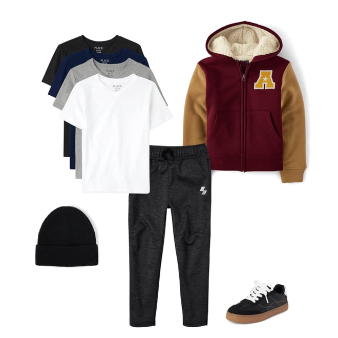 7th bundle featuring 4 items which compliment Boys Varsity Fleece Sherpa Lined Zip Up Hoodie