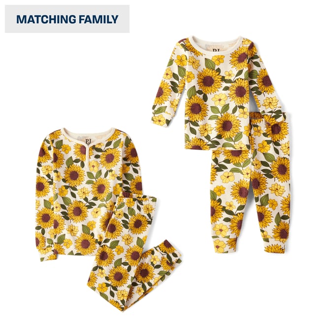 Girls Long Sleeve Sunflower Print Henley Snug Fit Cotton Pajamas WHITE The Children s Place CA