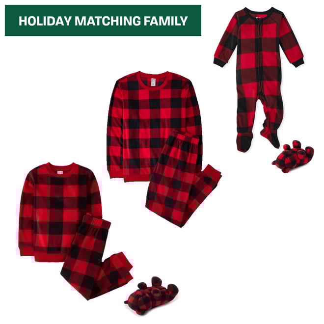 Unisex Baby And Toddler Matching Family Christmas Long Sleeve Buffalo Plaid Fleece Footed One Piece Pajamas RED The Children s Place CA