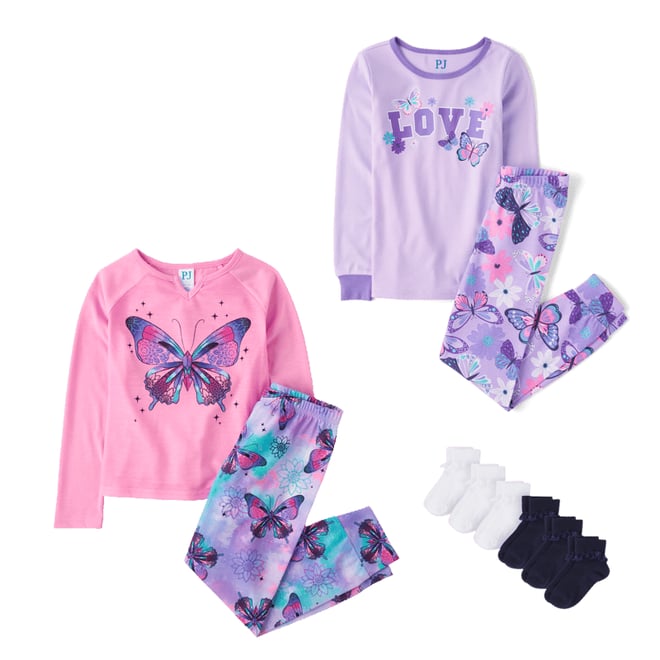 Girls Long Sleeve Love Butterfly Snug Fit Cotton Pajamas PURPLE The Children s Place CA