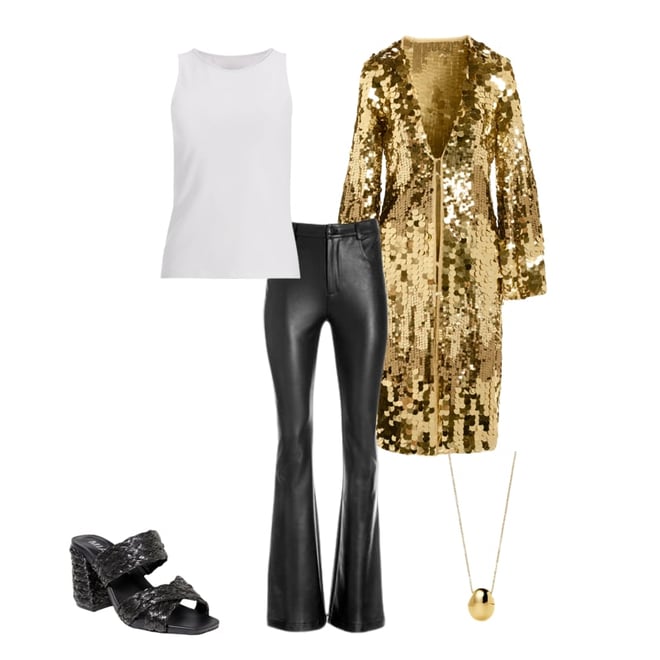 Paillette Bell Sleeve Duster Gold