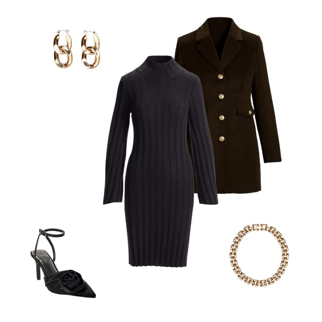 Turtleneck Bell Sleeve Wide Rib Sweater Dress Camel