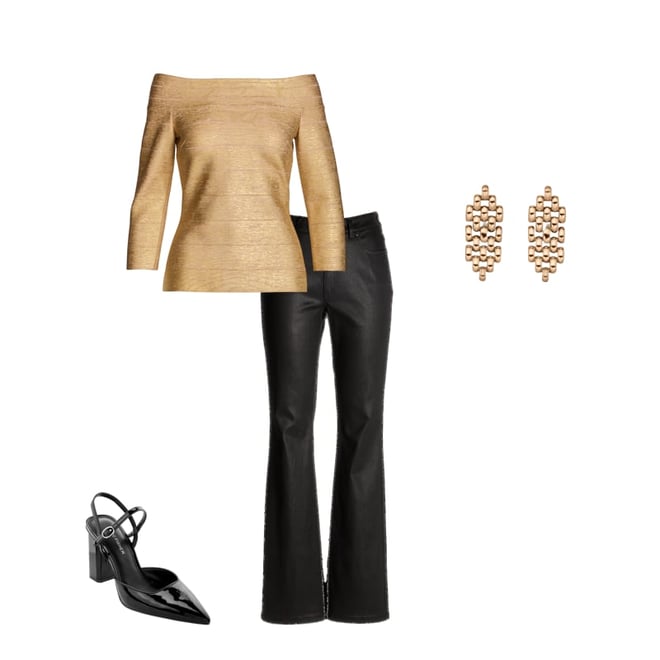 Foil Bandage Three Quarter Sleeve Sweater Gold