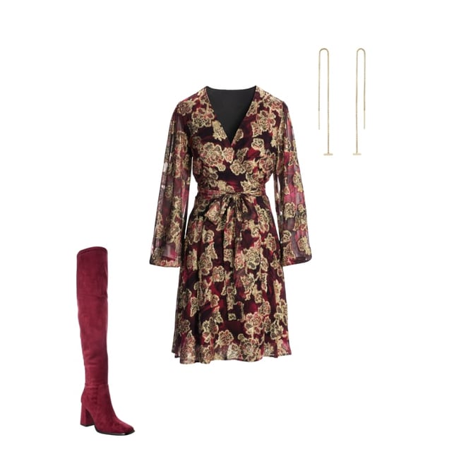 Metallic Foil Wrap Dress Red