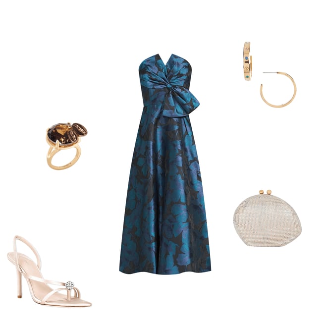 金タグ　Aidan Mattox　Flower　S〜Mサイズ Aidan Mattox Strapless Floral Jacquard Midi Dress | Dillard's