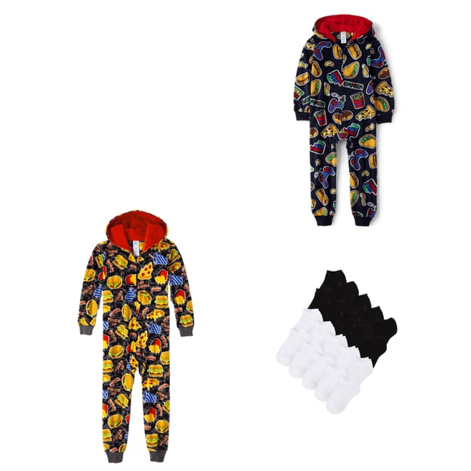 Boys fleece one piece pajamas clearance