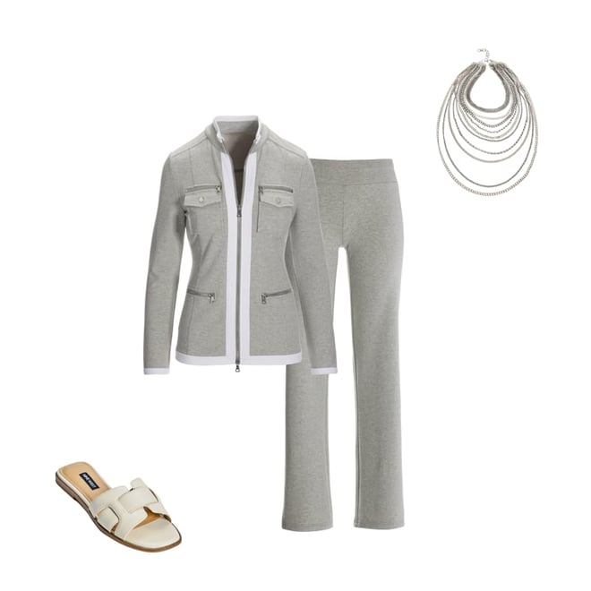 Chic Zippered Sport Coordinate Set Heather Gray/White