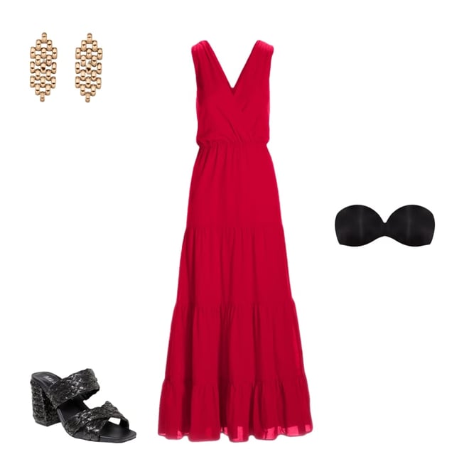 Surplice Tiered Cotton Maxi Dress True Red