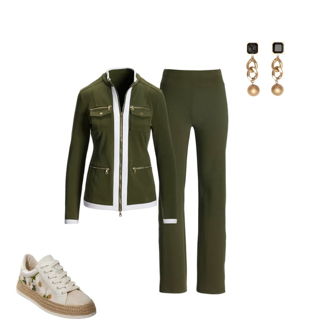 Chic Zippered Sport Coordinate Set Olive Night