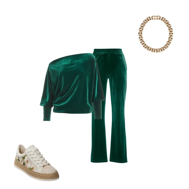 Chic Velour Slouchy and Wide Leg Lounge Set Deep Emerald