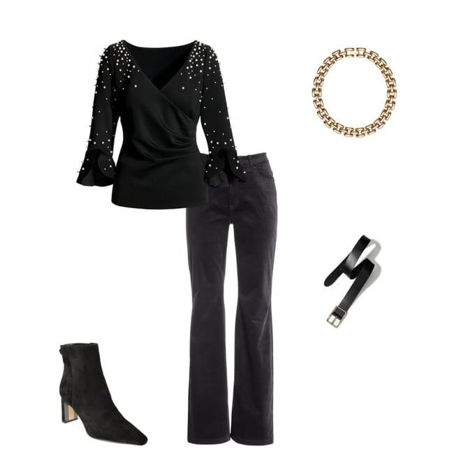 Pearl Surplice Flare Sleeve Top Proper Black