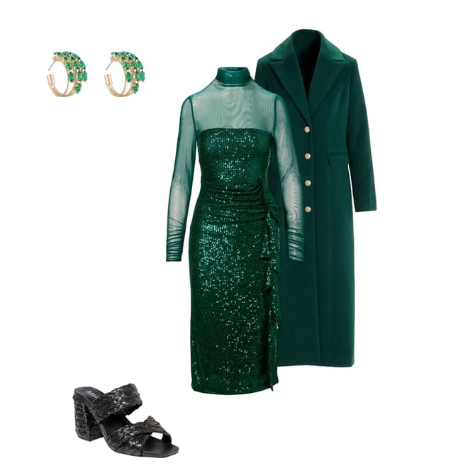 Mesh Long Sleeve Sequin Sheath Dress Deep Emerald