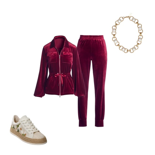 Chic Velour Drawstring Jacket and Jogger Set Burgundy
