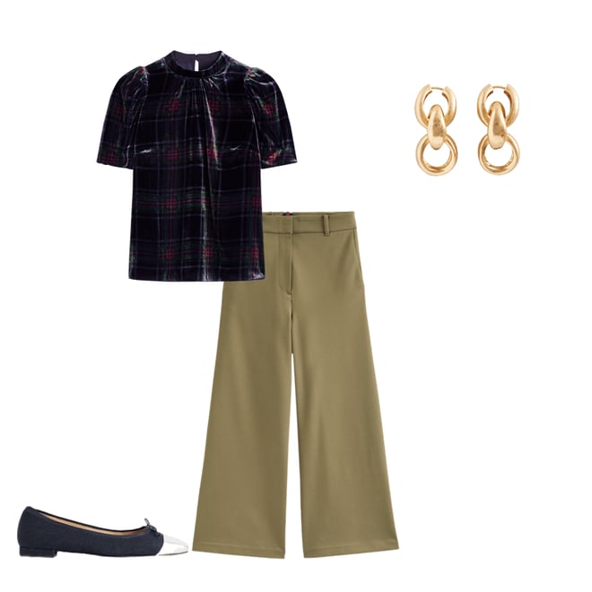 Puff Sleeve Velvet Top-Navy and Red Check | Boden USA