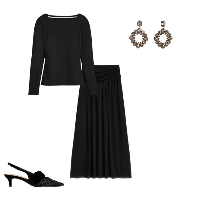 RoseMuse line jersey skirt set black