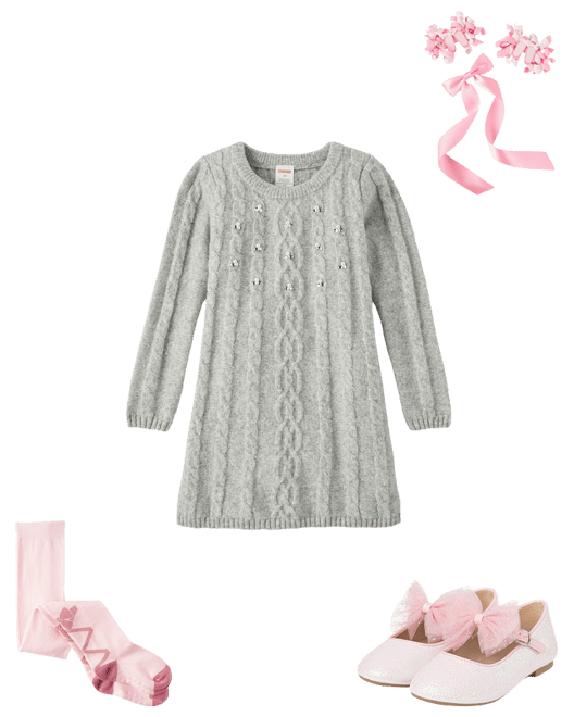 Girls Long Sleeve Pearl Cable Knit Sweater Dress - Tiny