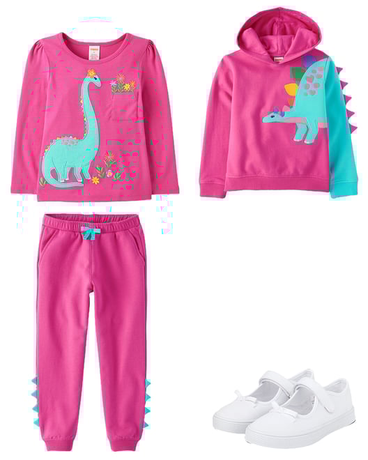 Girls Unicorn Puffer Jacket - Dino Friends - Fall fuchsia