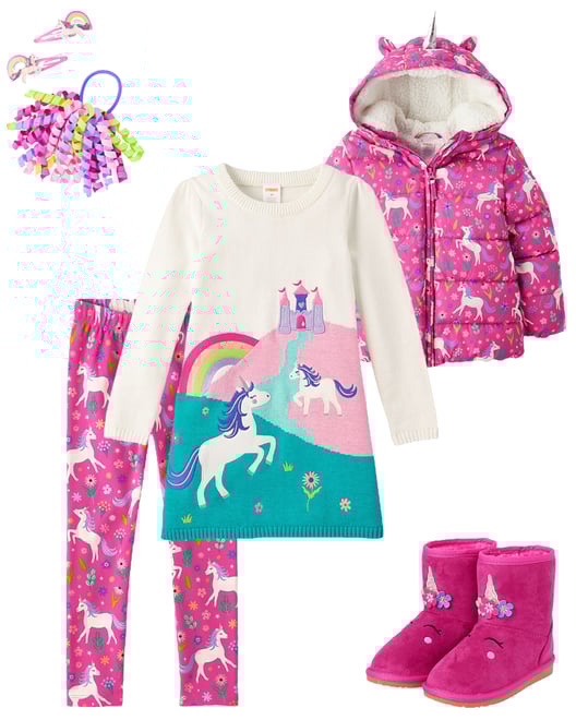 Girls Long Sleeve Unicorn Sweater Dress Dino Friends WHITE Gymboree