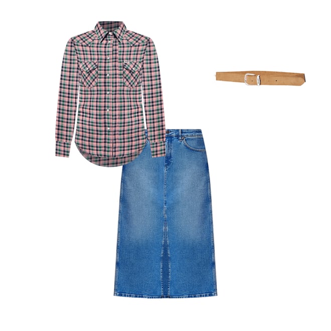 Plaid maxi skirt with denim pockets best sale