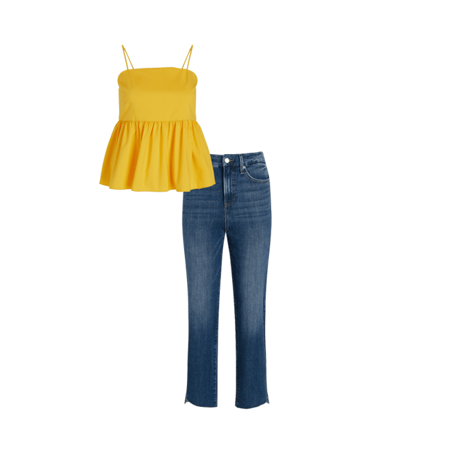 Poplin Square Neck Peplum Babydoll Cami